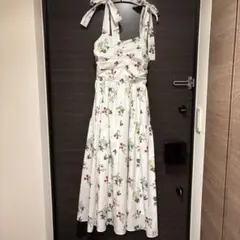 【美品】ウィルセレクション リボンショルダーフルーツプリントワンピース