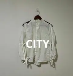 CITY シティ オープンスリーブ リボン結び 長袖 シャツ ホワイト F