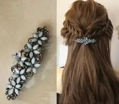 バレッタ フラワー お花 ヘアアクセサリー 髪留め グレー