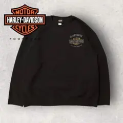 【ハーレーダビッドソン】プリントスウェット　黒　2XL 裏起毛　美品　p
