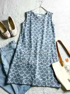 【Sally Scott】 綿混 スカラップ柄ジャガードワンピース ノースリーブ