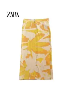 ZARA ザラ　フラワープリント 花柄　薄手　ニット　タイト　ロング　スカート