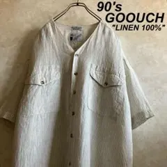 希少90's GOOUCH リネン100%ユーロアンティークデザインシャツ XL