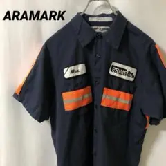 N-4032 ARAMARK アメリカ古着 ワークシャツ 刺繍 ワッペン M
