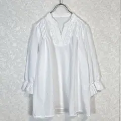 ✨ソノタセレクト【L】可愛い スキッパー シャツ ラッフルカフス 襟元レース
