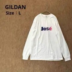 【ギルダン】プリントTシャツ　長袖　Jose ホワイト　シンプル