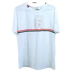 新品/匿名/メンズ 半袖Tシャツ 襟＆センターライン トリコロール 綿混 S位白