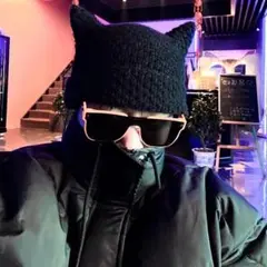 黒 ブラック 帽子 古着 ストリート 地雷 ニット帽 韓国 ネコ耳 冬 y2k