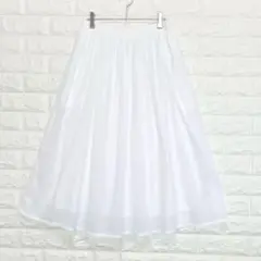 無印良品 ロングフレアスカート Ａライン 白 綿 ウエストゴム P0453