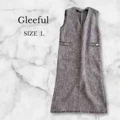 グリーフル ノースリーブワンピース Vネック ツイード風 フリンジ 綺麗め 上品