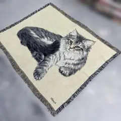 猫　ねこ　マルチカバー　ソファーカバー　ヴィンテージラグ　123x156