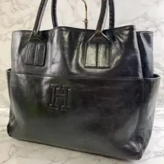 HIROFU ヒロフ オールブラック 本革 レザー ハンドバッグ トートバッグ