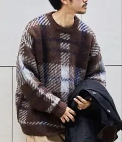 美品 フリークスストア モヘヤ チェック シャギー ニット L