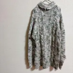 ケーブル編みハイネックニット 手編み ハンドメイド