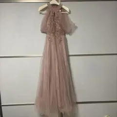 ピンク オフショルダー ロングドレス