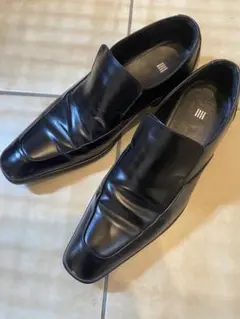 スーツセレクト黒レザー スリッポンシューズ