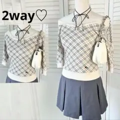 BURBERRY BLUE LABEL 2wayオフショルカットソー チェック