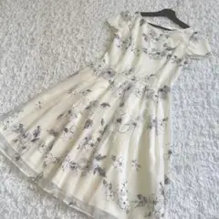新品【De’but de Fior】デビュードフィオレ 麻混花柄半袖ワンピースＳ
