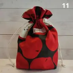 11.りんご/森の中　マチ付き巾着袋（マルチポーチ）ハンドメイド巾着袋　小物