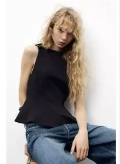 ZARA ペプラムリボントップス