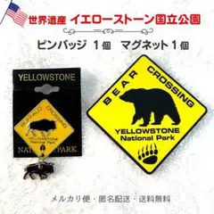 世界遺産　イエローストーン国立公園　ピンバッジとマグネットのセット【現地で購入】