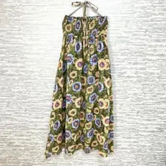 新品・未使用　ダブルシー 花柄　ロングワンピース ホルター F ストラップ付き