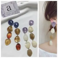 2273-1 パープル×ライトベージュ☺︎4連大理石風ピアス☺︎