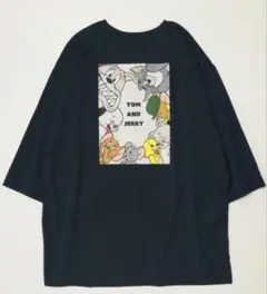 【新品】TOM & JERRYメンズ9分袖BIGTシャツ　ダークネイビー　L