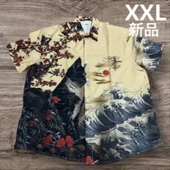 新品　猫 ネコ ねこ 和柄 桜 白波 海　個性的　浮世絵　日本　和柄シャツ