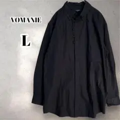 ヴォマーニ 　長袖ボタンダウンシャツ　くるみ比翼ボタン　黒　Ｌサイズ　4706