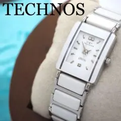 40 TECHNOS セラミック スクエア レディース 時計 ホワイト