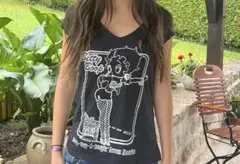 00’sY2k海外ガール平成Betty Boop ブラック Vネック Tシャツ