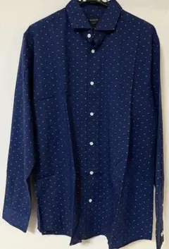 週末セール SELECTED HOMME ネイビー ドット柄 ドレスシャツ