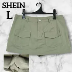 美品✨SHEIN 【L】ミニ丈　キュロット　オリーブグリーン　ポケット付き