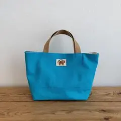 ハンドメイド☆　ミニトートバッグ・お弁当バッグ　帆布セルリアンブルー