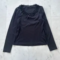 インゲボルグ レース付き カットソー 長袖 ブラック Lサイズ 11号 黒