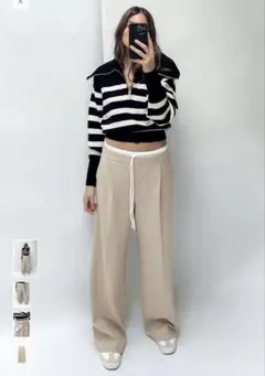 WIDE-LEGパンツ ワイドレッグパンツ ダブルウエストバンド