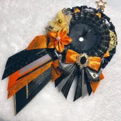 ハンドメイド ロゼット 痛ロゼット 黒 オレンジ