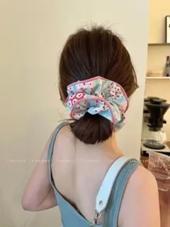 シュシュ,Milk blue,ブルーピンク系,直径約15cm