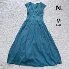 良品　エヌドット　フレンチスリーブVネックロングフレアワンピース（M）ゴム