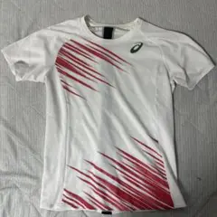 ASICS ストライプTシャツ ホワイト/レッド