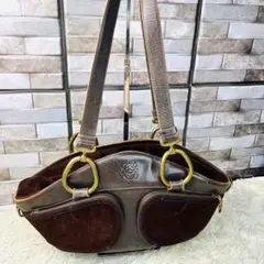 LOEWE ロエベ ハンドバッグ アナグラム スエード レザー 金具 型押し