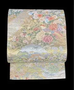 袋帯 六通柄 正絹 鴛鴦 花文 松竹菊 美品 イ9286