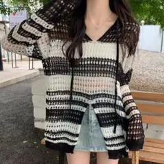 【1点限定】トップス　夏セーター　長袖　日焼け防止　夏　透け　レディース