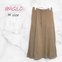 UNIQLO スカート フレア ロング丈 (M) カーキ コットン 送料無料