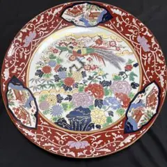 SNT555 有田焼 静山作 金彩鶴絵柄 大皿 直径約45cm 特大 色絵皿 有田焼 静山作 金彩鶴絵柄 大皿 直径約46cm 特大 色絵皿