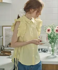 idem drawstring ribbon shirt/ドロストリボンブラウス