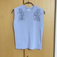 MISCH MASCH 薄紫 花刺繍 ノースリーブ 3Dフラワーモチーフ ニット