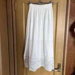ホワイト レース装飾 ロングスカート