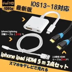 iphone AV変換アダプタ 5m HDMI 高規格ケーブル 3点セット